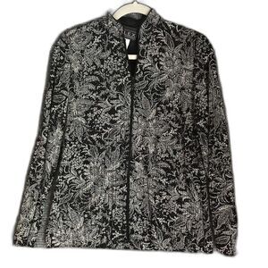 Alex Evenings Jacket Women’s Size Small Black & Silver Zipper Front Long Sleeve